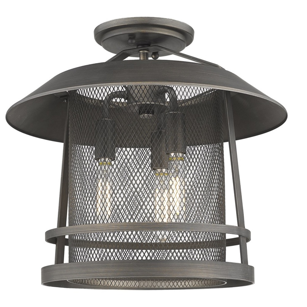 Golden Lighting Parsons 13 In. 3-Light Gunmetal Bronze Semi-Flush Mount
